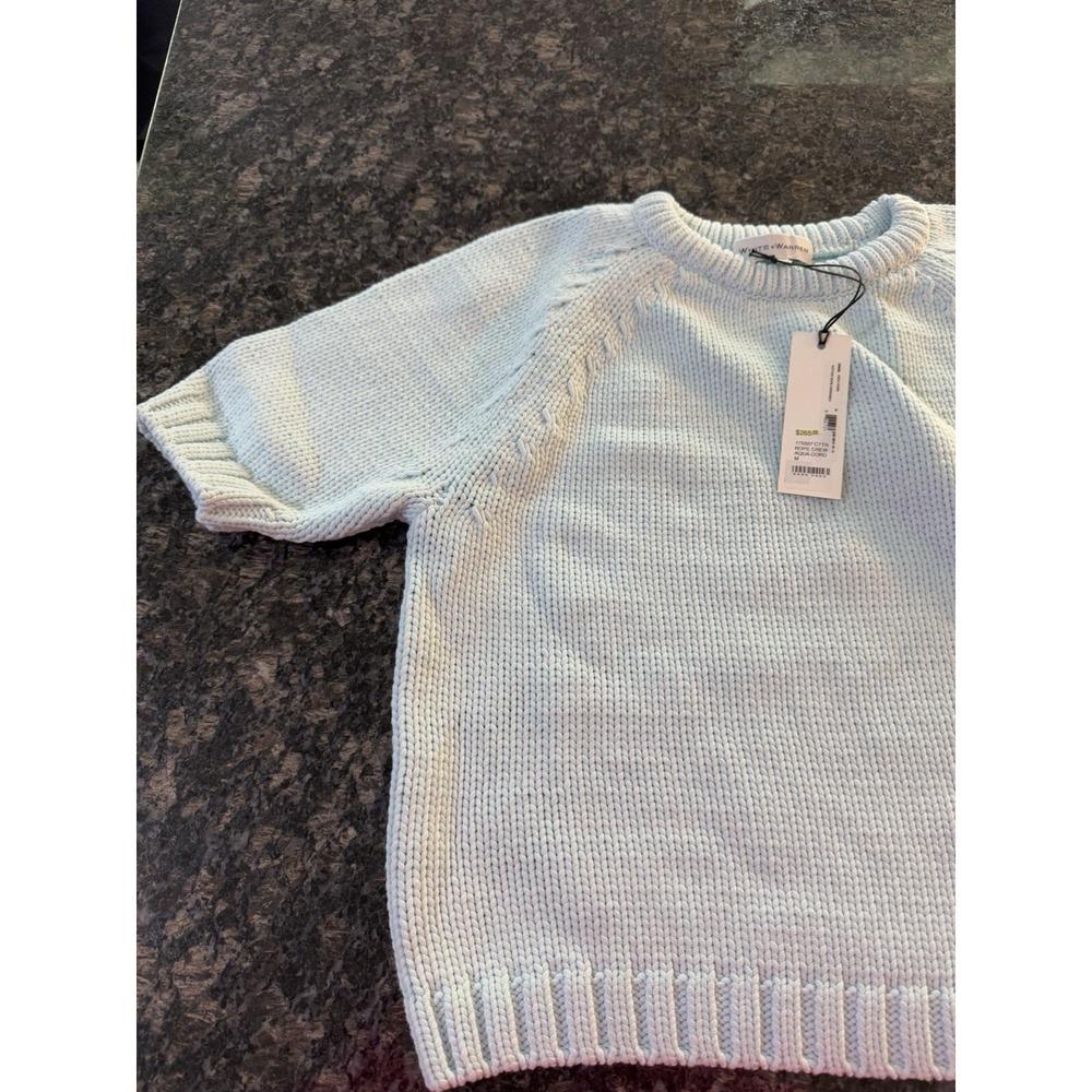 WHITE + WARREN Cotton Rope Crewneck Sweater. Light Green Blue Sz M. NWT - Picture 7 of 11